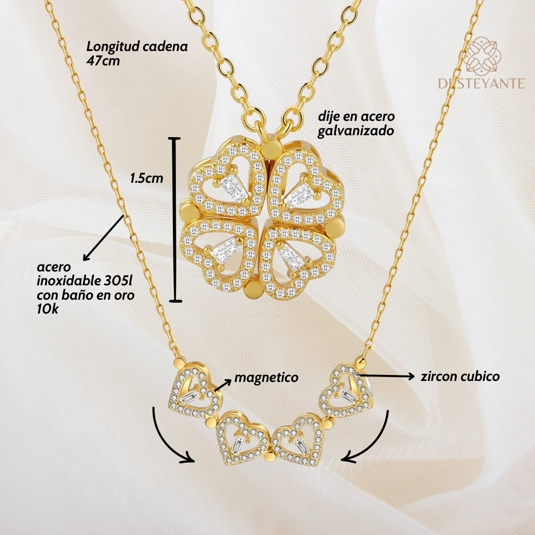 Collar Trébol de Corazones Baño de Oro