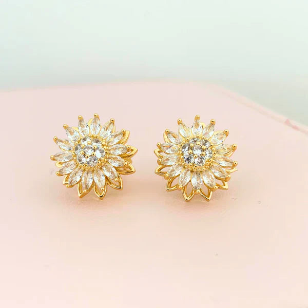 Aretes Girasol Giratorios Bañados en Oro