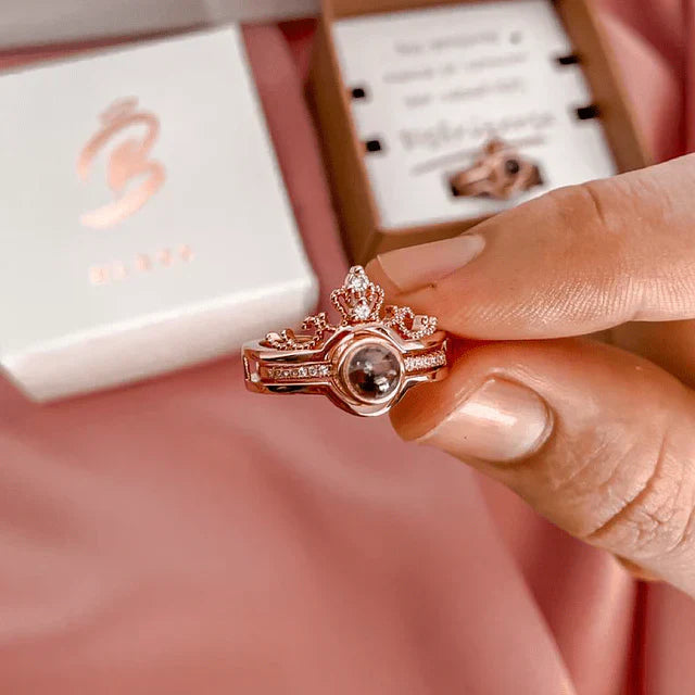 Anillo Corona Te Amo en 100 idiomas Oro Rosa