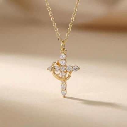 Collar Cruz & Corona Baño de Oro 18k