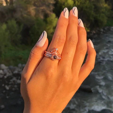 Anillo Corona Te Amo en 100 idiomas Oro Rosa