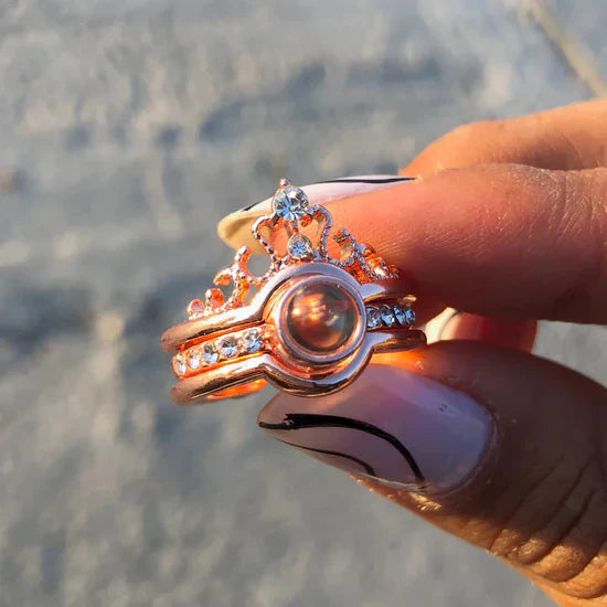 Anillo Corona Te Amo en 100 idiomas Oro Rosa