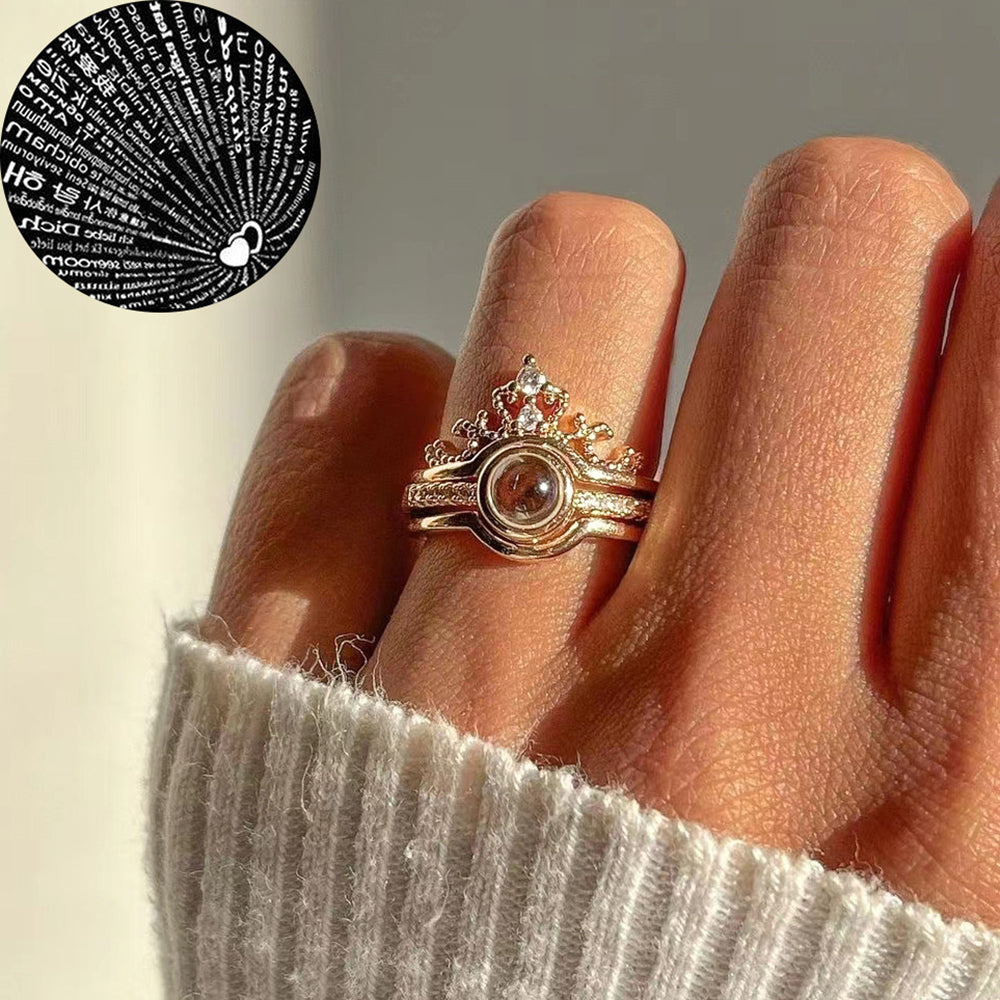 Anillo Corona Te Amo en 100 idiomas Oro Rosa