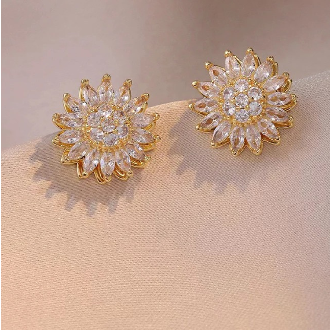 Aretes Girasol Giratorios Bañados en Oro