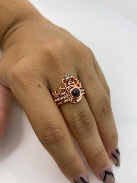 Anillo Corona Te Amo en 100 idiomas Oro Rosa